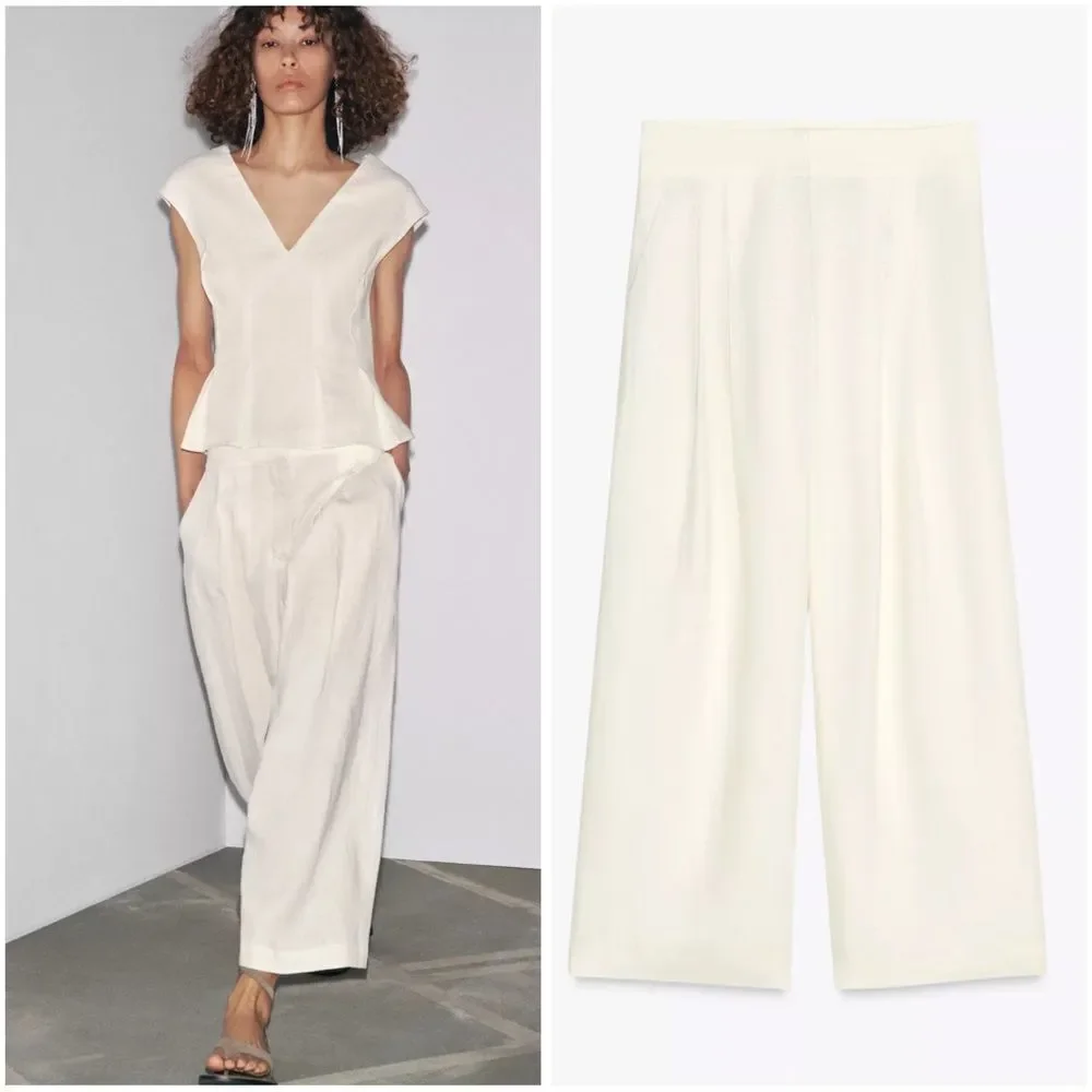 ZARA 100% LINEN PLEATED PANTS ZW COLLECTION